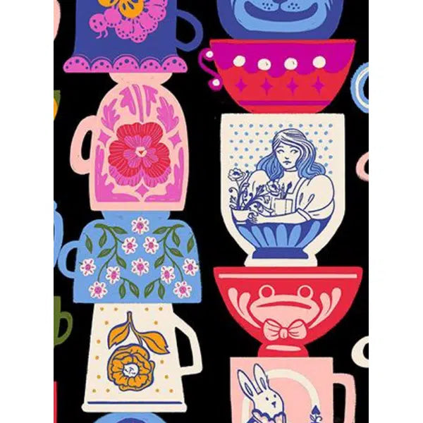 Ruby Star Society Cotton Fabric - Hello Alice - Tea Party - Black | Truro Fabrics