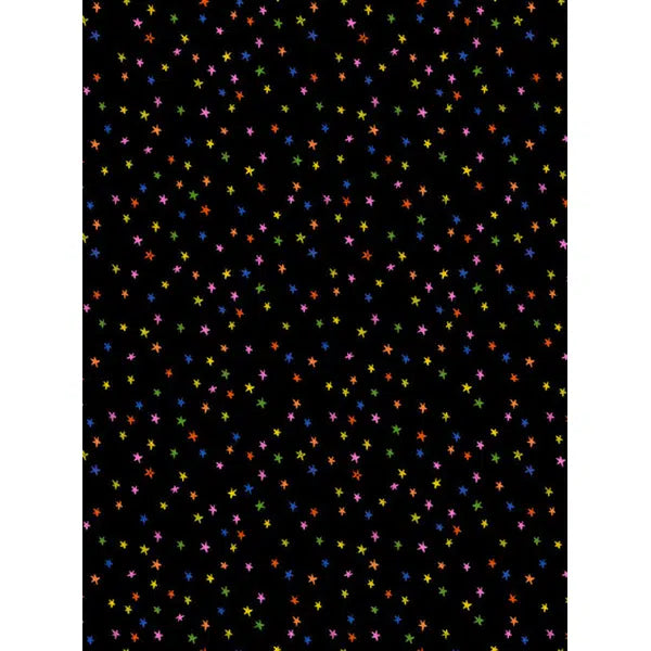 Ruby Star Society Cotton Fabric - Mini Starry Black Vivid Rainbow | Truro Fabrics