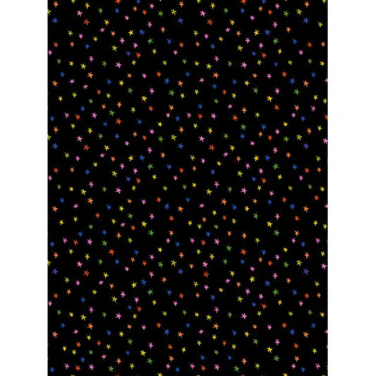 Ruby Star Society Cotton Fabric - Mini Starry Black Vivid Rainbow | Truro Fabrics