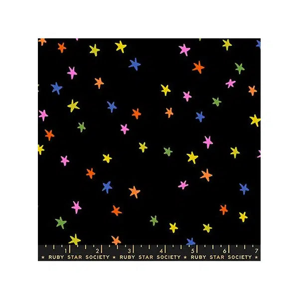 Ruby Star Society Cotton Fabric - Starry Black Vivid Rainbow – view 2 | Truro Fabrics