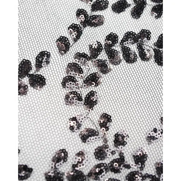 Sequin Tulle Fabric - Black Leaves – view 2 | Truro Fabrics