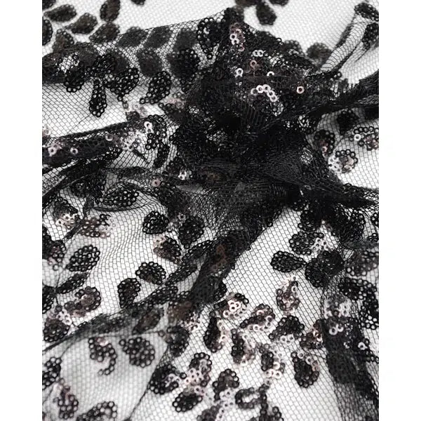 Sequin Tulle Fabric - Black Leaves – view 3 | Truro Fabrics
