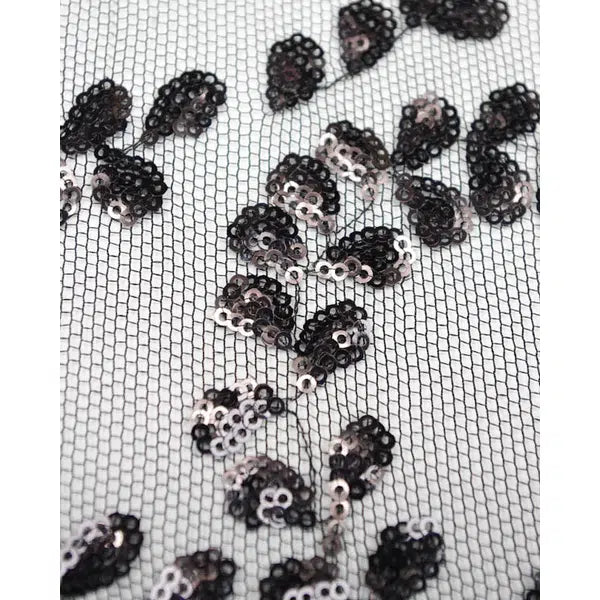 Sequin Tulle Fabric - Black Leaves – view 5 | Truro Fabrics