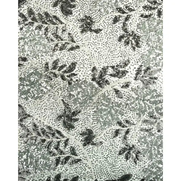 Sequin Tulle Fabric - Black & Silver Leaves – view 2 | Truro Fabrics
