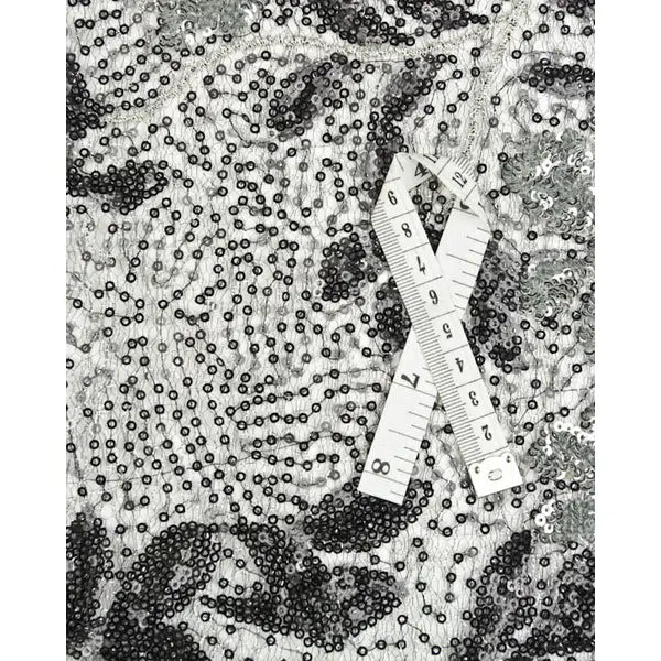 Sequin Tulle Fabric - Black & Silver Leaves – view 4 | Truro Fabrics