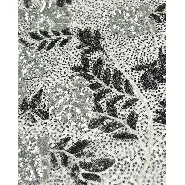 Sequin Tulle Fabric - Black & Silver Leaves – view 5 | Truro Fabrics