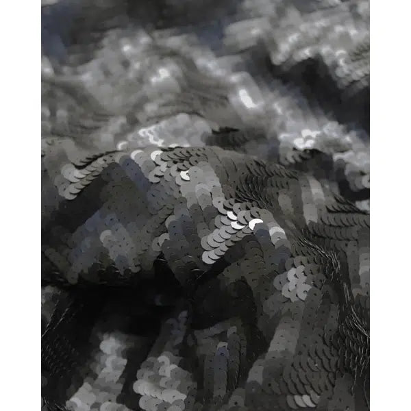 Sequin Tulle Fabric - Matte Chevron Midnight – view 2 | Truro Fabrics