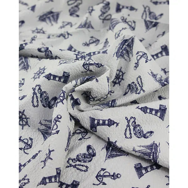 Sevenberry Cotton Seersucker Fabric – Seafarer Sketch Cloud – view 2 | Truro Fabrics