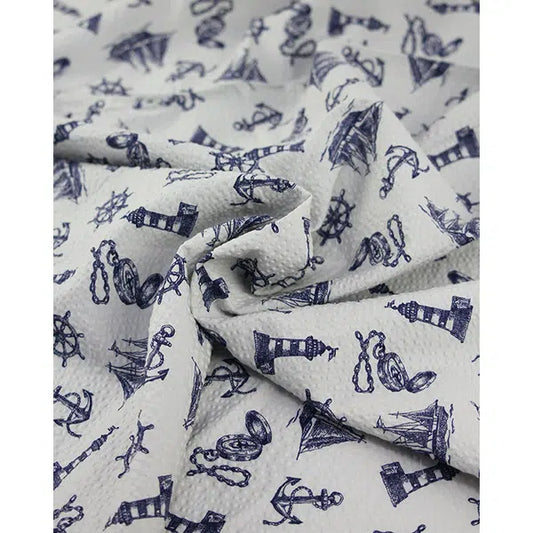 Sevenberry Cotton Seersucker Fabric – Seafarer Sketch Cloud – view 2 | Truro Fabrics