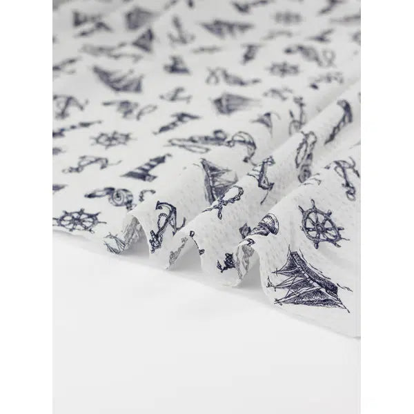 Sevenberry Cotton Seersucker Fabric – Seafarer Sketch White – view 3 | Truro Fabrics