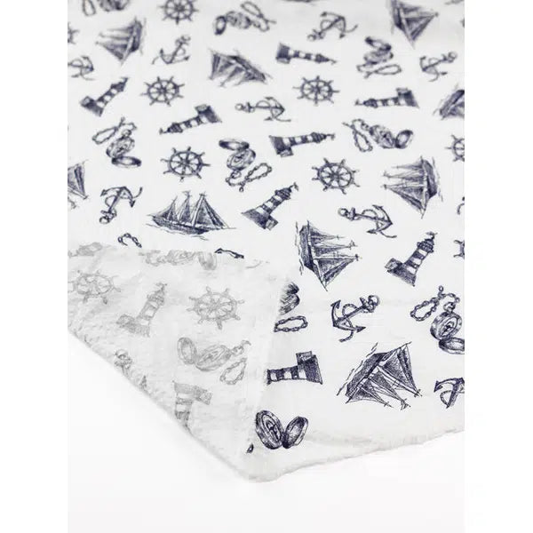 Sevenberry Cotton Seersucker Fabric – Seafarer Sketch White – view 4 | Truro Fabrics