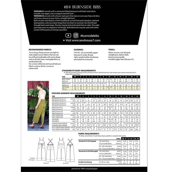 Sew House Seven - Paper Sewing Pattern - Burnside Bibs – view 3 | Truro Fabrics
