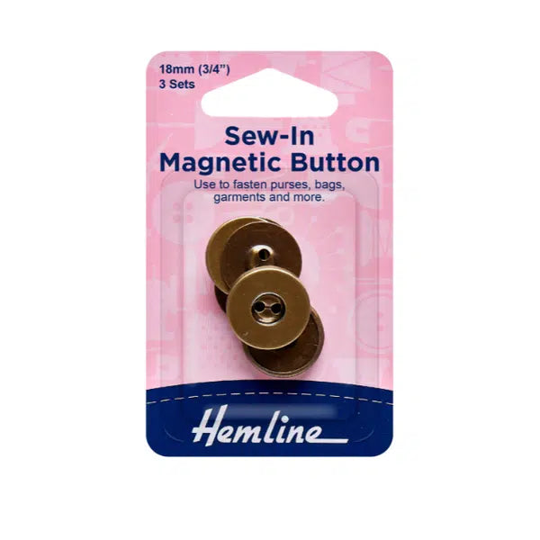 Sew In Magnetic Button - 18mm Brass | Truro Fabrics