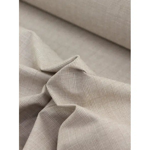 Stretch Cotton Fabric - Petite Plaid Biscotti – view 2 | Truro Fabrics