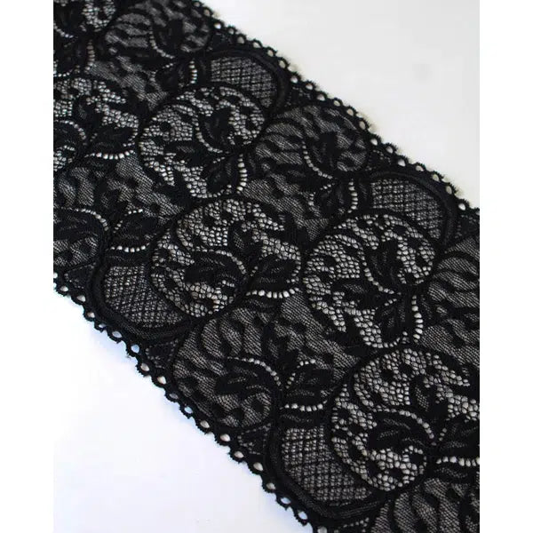 Stretch Lace Trim - 160mm - Black – view 2 | Truro Fabrics