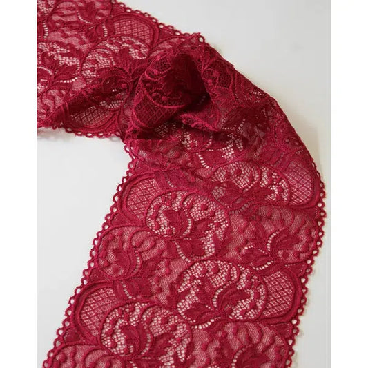 Stretch Lace Trim - 160mm - Bordeaux | Truro Fabrics