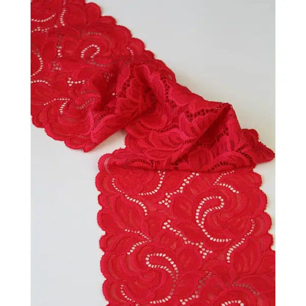 Stretch Lace Trim - 160mm - Ruby – view 2 | Truro Fabrics