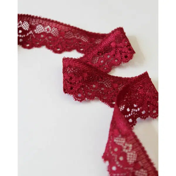 Stretch Lace Trim - 29mm - Bordeaux | Truro Fabrics