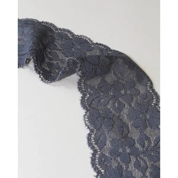 Stretch Lace Trim - 65mm - Anthracite | Truro Fabrics