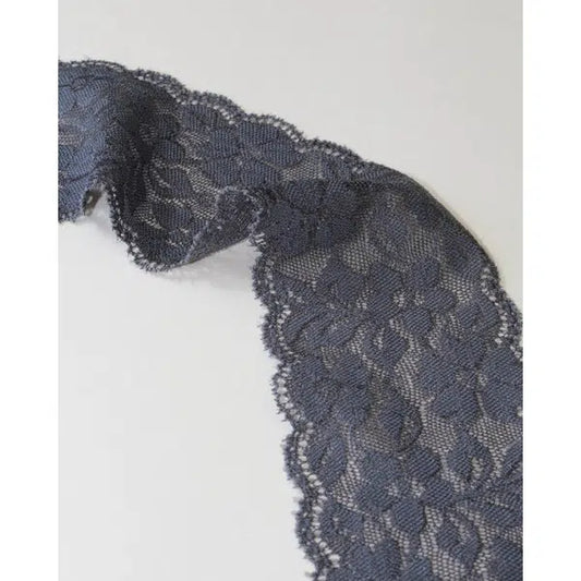 Stretch Lace Trim - 65mm - Anthracite | Truro Fabrics