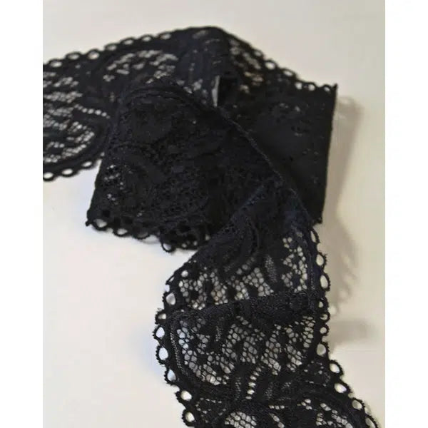 Stretch Lace Trim - 65mm - Black – view 2 | Truro Fabrics