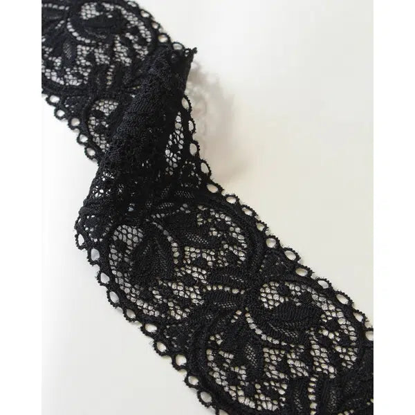 Stretch Lace Trim - 65mm - Black | Truro Fabrics