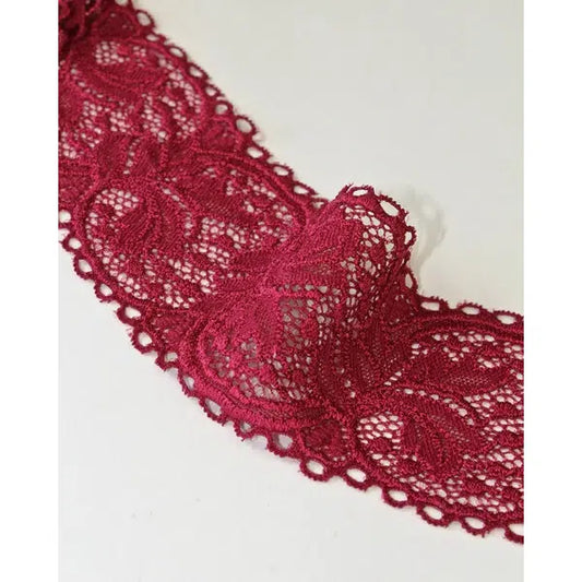Stretch Lace Trim - 65mm - Bordeaux | Truro Fabrics