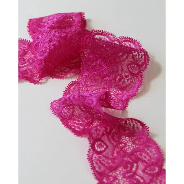 Stretch Lace Trim - 65mm - Fuschia – view 2 | Truro Fabrics