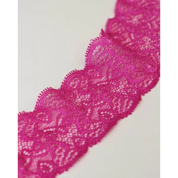 Stretch Lace Trim - 65mm - Fuschia | Truro Fabrics
