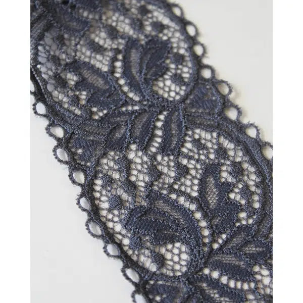 Stretch Lace Trim - 65mm - Graphite – view 2 | Truro Fabrics