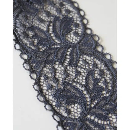 Stretch Lace Trim - 65mm - Graphite – view 2 | Truro Fabrics