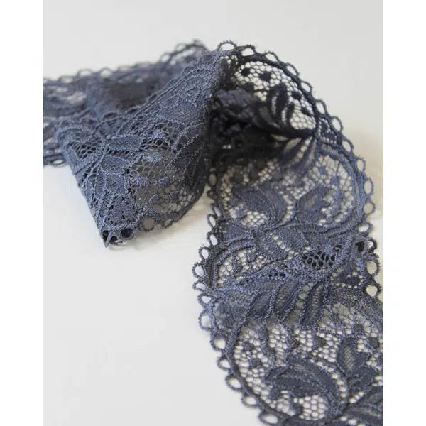 Stretch Lace Trim - 65mm - Graphite | Truro Fabrics