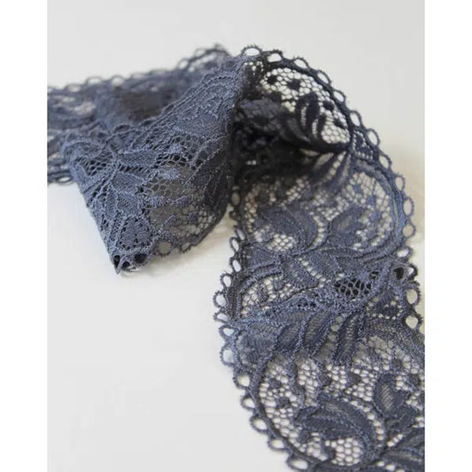 Stretch Lace Trim - 65mm - Graphite | Truro Fabrics