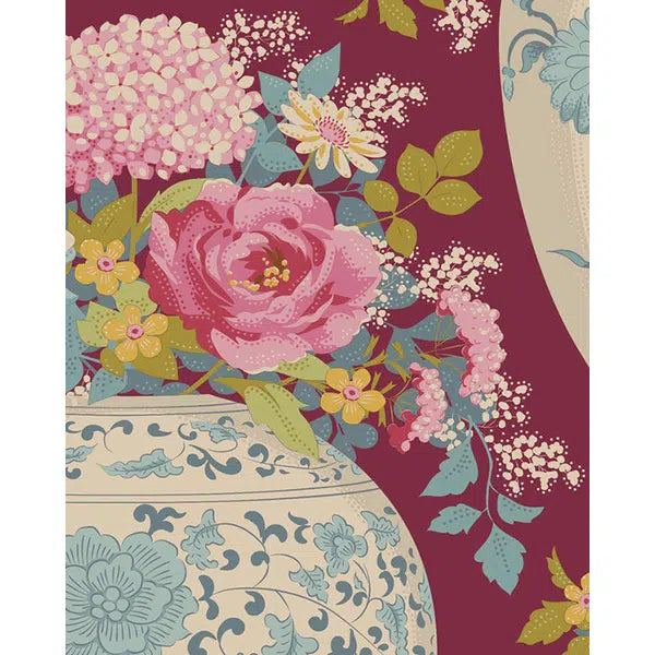 Tilda Patchwork Cotton Fabric - Chic Escape - Flower Vase Maroon – view 2 | Truro Fabrics
