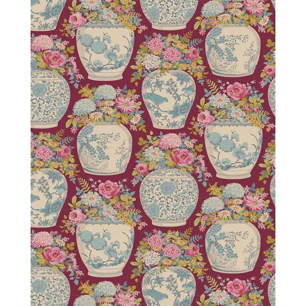 Tilda Patchwork Cotton Fabric - Chic Escape - Flower Vase Maroon | Truro Fabrics
