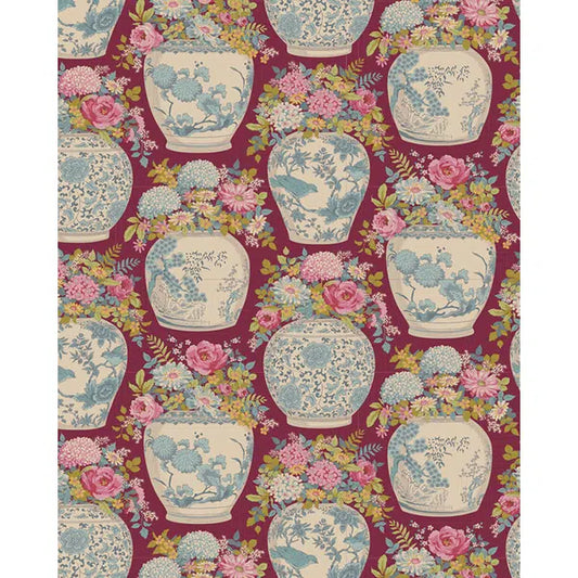 Tilda Patchwork Cotton Fabric - Chic Escape - Flower Vase Maroon | Truro Fabrics