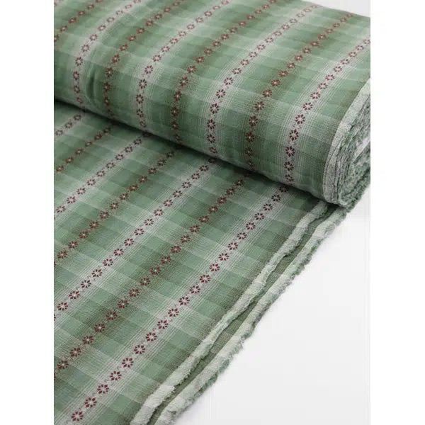 Tochio Yarn Dyed Cotton Fabric - Flowerline Sage – view 2 | Truro Fabrics