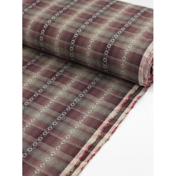 Tochio Yarn Dyed Cotton Fabric - Flowerline Wine – view 2 | Truro Fabrics