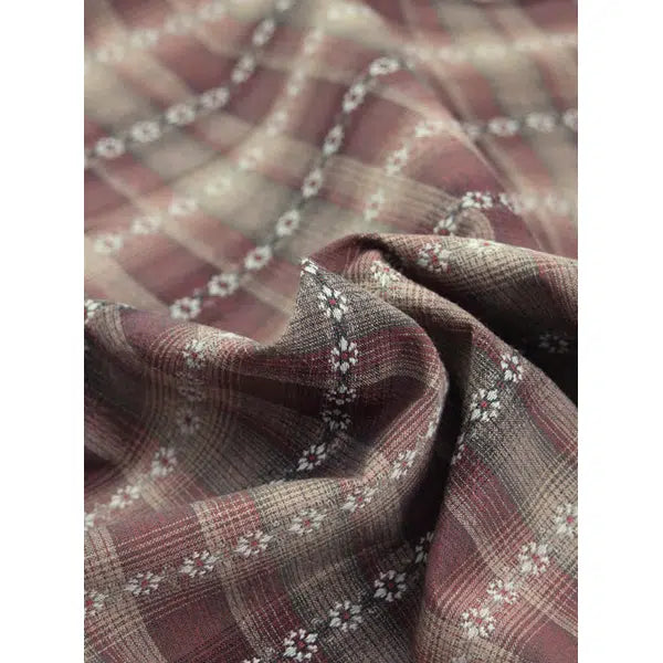 Tochio Yarn Dyed Cotton Fabric - Flowerline Wine | Truro Fabrics