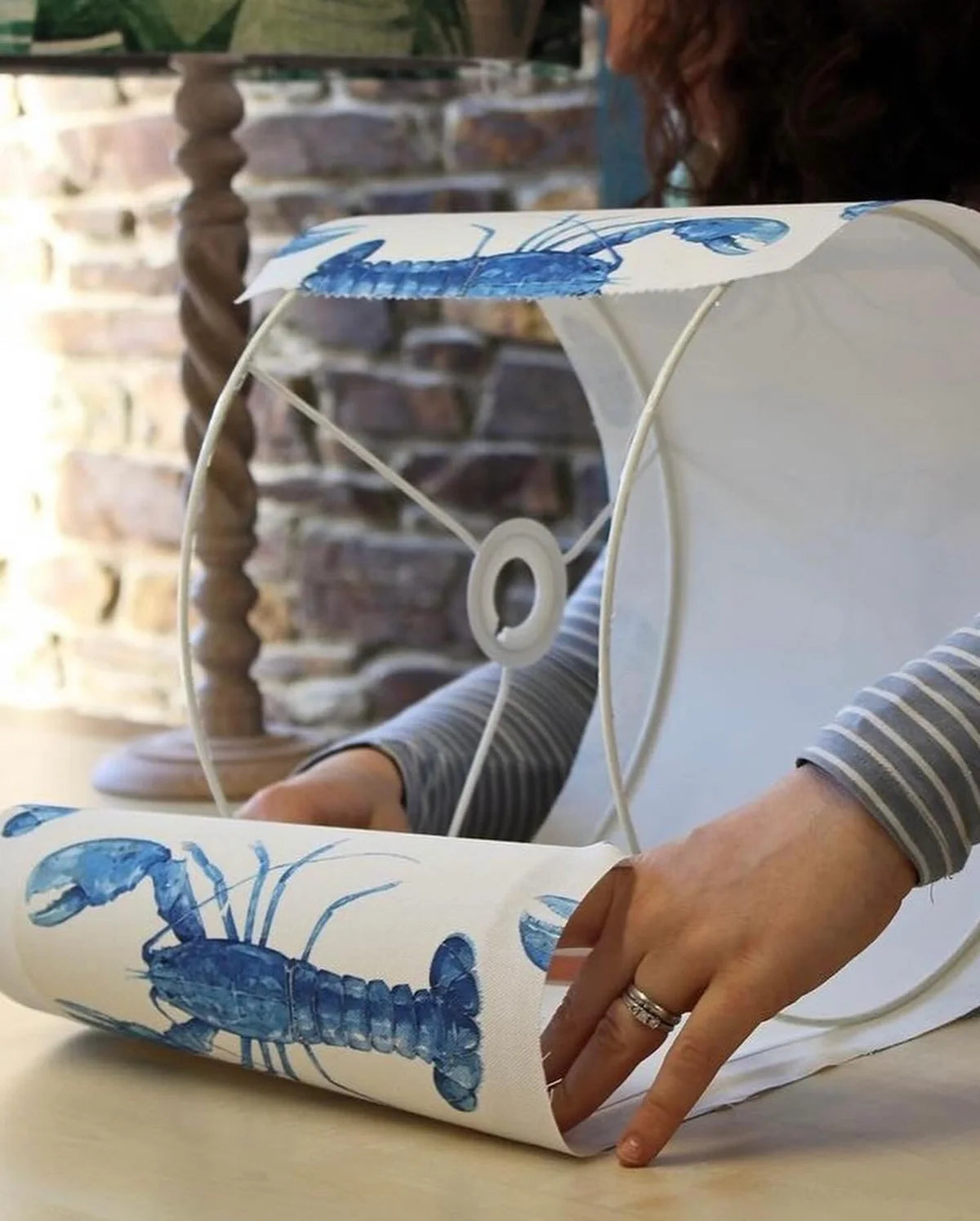 Portrait lampshade making demonstration at Truro Fabrics