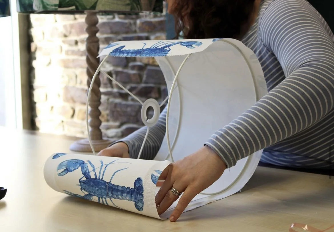 In-store lampshade demonstration at Truro Fabrics