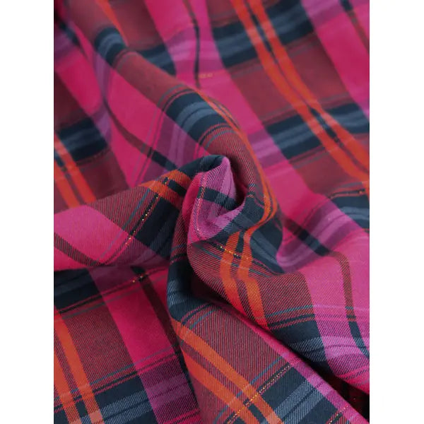 Brushed Cotton Twill Fabric – Twinkling Tartan – Raspberry – view 3 – Truro Fabrics