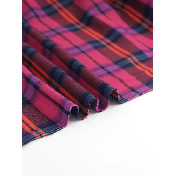 Brushed Cotton Twill Fabric – Twinkling Tartan – Raspberry – view 4 – Truro Fabrics