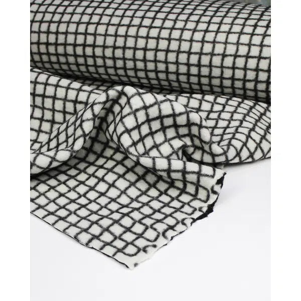 Two-Faced Grid Check Knit Fabric - Black & White