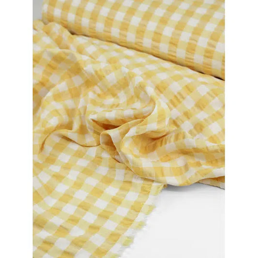 Viscose Blend Seersucker Fabric - Buttercup Gingham