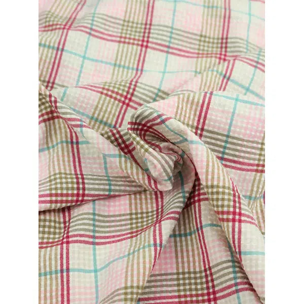 Viscose Blend Seersucker Fabric - Picnic Plaid