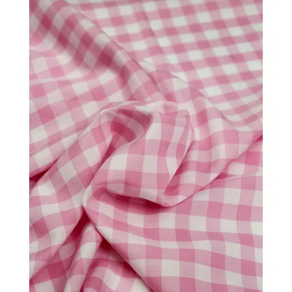 Viscose Challis Fabric - Pink Gingham