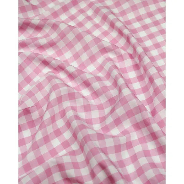 Viscose Challis Fabric - Pink Gingham