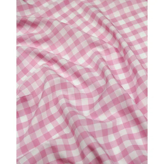 Viscose Challis Fabric - Pink Gingham