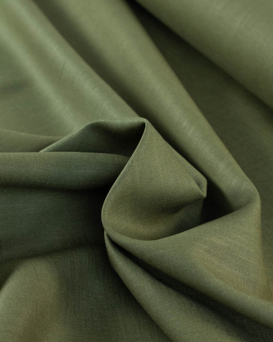 Close up of olive green linen fabric